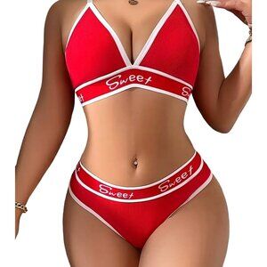 Sweet Bra and Panty Thong Set*Sissy*Cosplay*Femboy*Large*Red and White *NIP